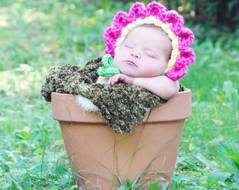 Baby Bonnet Hat Easy CROCHET PATTERN in 4 sizes up to 12 months, Baby Flower Pot Bonnet