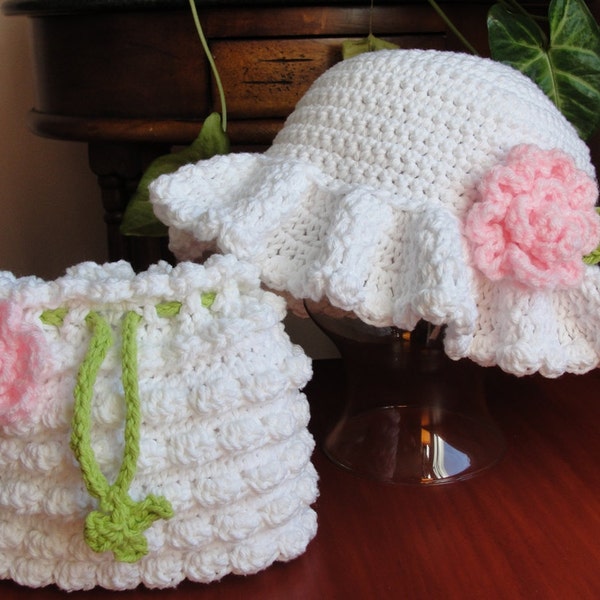 Hat and Purse CROCHET PATTERN Hat Baby Girl Child Wedding Easter 3 sizes