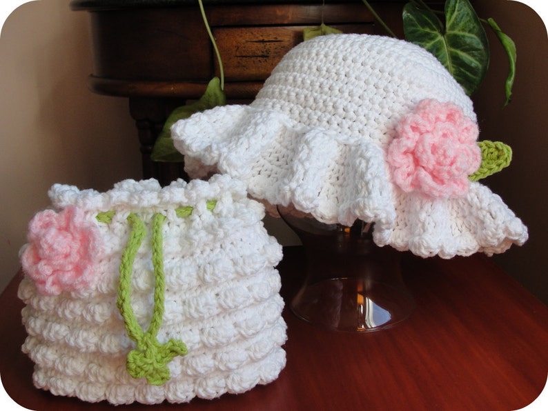 PDF CROCHET PATTERN Baby Child Wedding Hat and Purse image 1