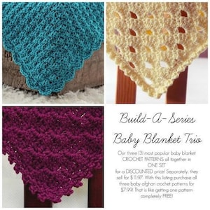 SALE Easy Crochet Patterns Baby Blanket Trio 3  in one Afghan Newborn Beginner Build A Series