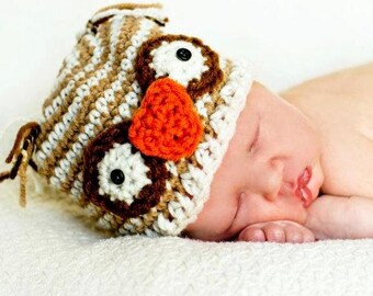 OWL Child Hat Easy CROCHET PATTERN in 4 sizes Striped Beanie