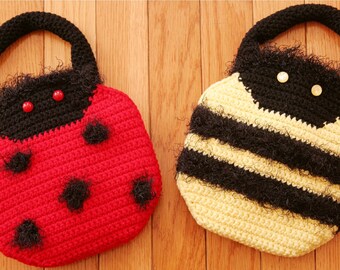 Girl CROCHET PATTERN Easy LADYBUG Bumblebee Cute Purse Handbugs