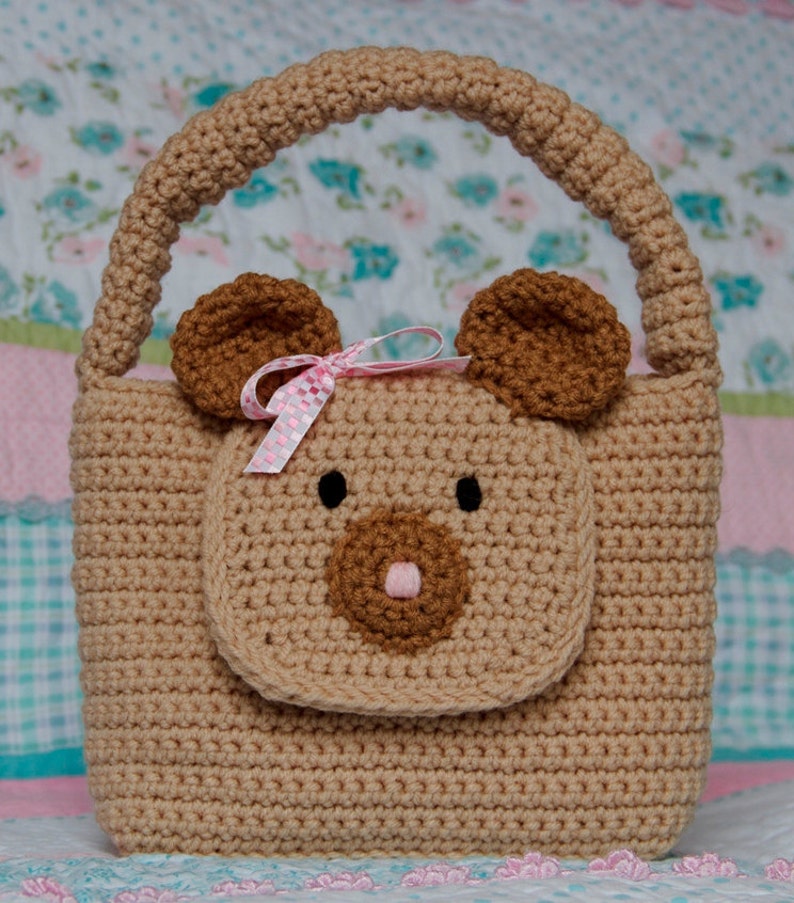 Girl Purse PDF CROCHET PATTERN Easy Animal Bear and Poodle Purse image 3