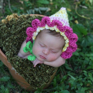 Baby Bonnet Hat Easy CROCHET PATTERN in 4 sizes up to 12 months, Baby Flower Pot Bonnet image 2