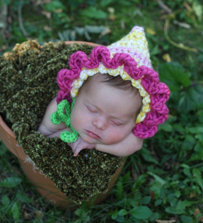 Baby Bonnet Hat Easy CROCHET PATTERN in 4 sizes up to 12 months, Baby Flower Pot Bonnet image 2