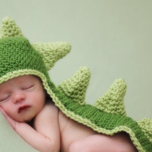 New SIZES Dinosaur Baby CROCHET PATTERN Easy Hat with Tail and Horns image 3