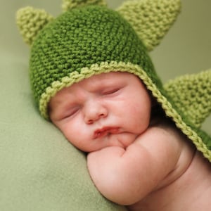 New SIZES Dinosaur Baby CROCHET PATTERN Easy Hat with Tail and Horns image 1
