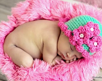 Baby Hat CROCHET PATTERN Beginner Beanie Cap Pretty Petal in 5 sizes 0-10 years