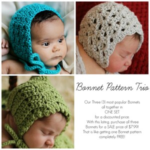 SALE Easy Crochet PATTERNS Baby Child BONNET 3  in one Bonnet Pattern Trio