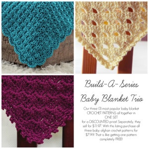 CROCHET PATTERNS SALE Baby Blanket Trio 3 in one Afghan Newborn Beginner Build A Series image 1