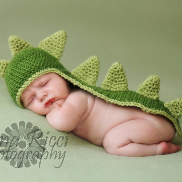 Dinosaur Baby CROCHET PATTERN Easy Hat Crochet Pattern Hat with Tail and Horns 3 SIZES