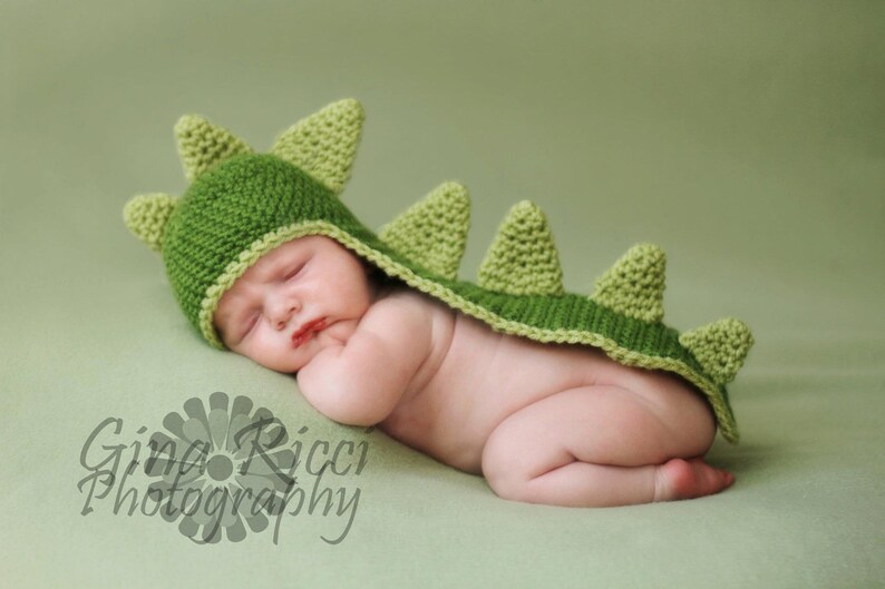 Dinosaur Baby CROCHET PATTERN Easy Hat Crochet Pattern Hat with Tail and Horns 3 SIZES