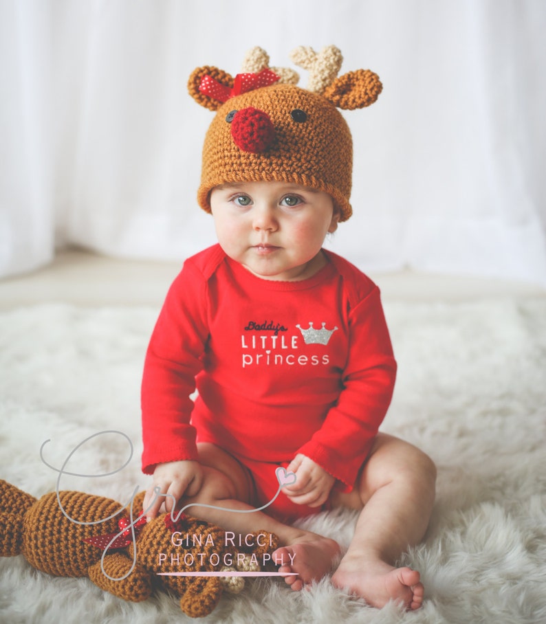 REINDEER Crochet PATTERN HAT in 5 sizes & Reindeer Doll Christmas image 5