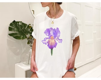 Purple Iris Flower Shirt: Botanical Graphic Tee