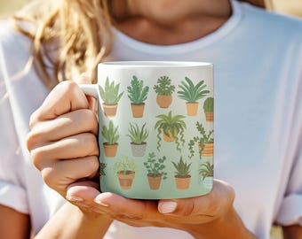 Taza para plantas de interior: Regalo para amantes de las plantas, Taza de cerámica, (325 ml, 445 ml)