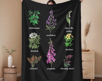 Poisonous Flowers Botanical Blanket, Witchy Gothic Decor