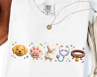 Kawaii Vet PNG, Klipart 3D Clay Lover Dog, Uroczy odcisk łapy w formie sublimacji na kości, Projekt koszulki weterynaryjnej, Grafika obroży stetoskopu