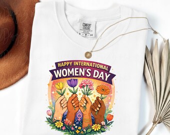 Międzynarodowy Dzień Kobiet SVG, Feministyczny Kwiatowy PNG, Cyfrowy Plik Cięcia Wzmocnienia Różnorodności, 8 marca