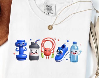Kawaii Fitness PNG, Klipart 3D z gliny do ćwiczeń, Urocza sublimacja na butelce z hantlami, Projekt koszulki dla miłośników ćwiczeń, Grafika na shakerze do butów sportowych