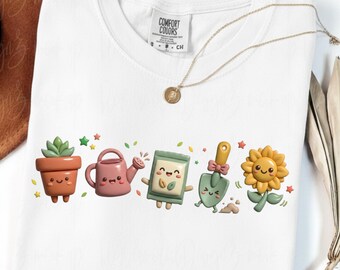 Kawaii Gardening PNG, Klipart 3D Clay Garden, Uroczy słonecznikowy sukulent sublimacyjny, Projekt koszulki dla miłośników roślin, Grafika chibi z konewką