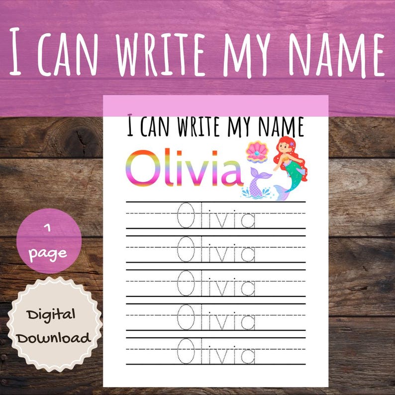 Custom Name Tracing Worksheet, Mermaid Custom Name Tracing, Preschool ...