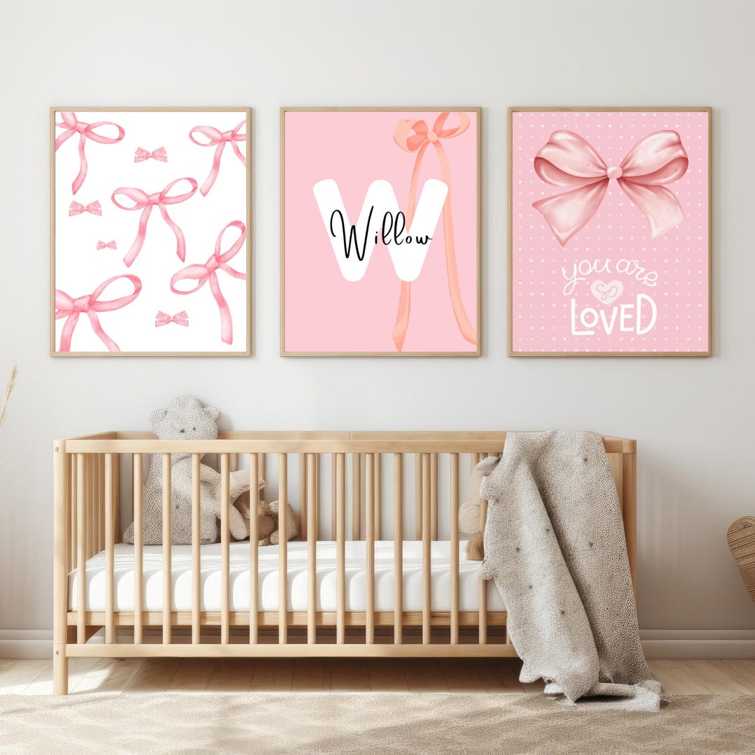 Nursery Wall Art, Pink Bow Wall Art, Baby Girl Wall Art, Girl's Room ...