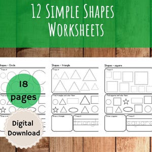 Werkbladen eenvoudige vormen, 2D-vormen overtrekken, werkbladen geometrische vormen, peutervormen, peuterwerkbladen, vormen leren, afdrukbaar