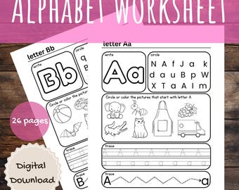 Vorschule Aktivität, Spaß Alphabet Arbeitsblatt, Alphabet Färbung, Vorschule druckbar, Alphabet Spur, Alphabet Seiten, Hausschulung