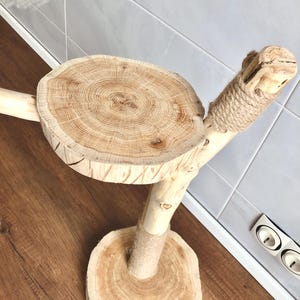 Handmade Oak & Acacia Cat Scratching Post, Natural Wood Cat Tree, Durable Eco Friendly Cat Furniture