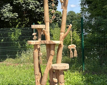 Large Oak Cat Tree Handmade Wooden Cat Tower Natural Cat Scratching Post Multi Level Solid Wood Cat Furniture