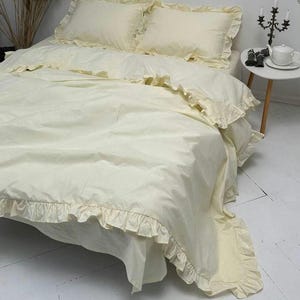Champagne Ruffled Cotton Bedding Set: Duvet Cover, Pillowcases
