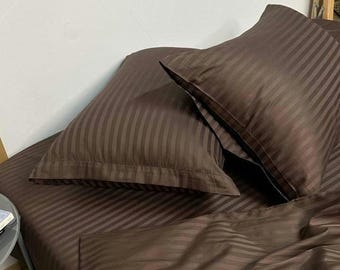 Juego de fundas de almohada de satén a rayas (2 piezas) / 100 % algodón / Calidad hotelera / Ropa de cama a rayas / Textiles elegantes para el hogar