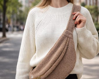 Handmade Teddy Crossbody Bag: Plush Fleece Belt Bag