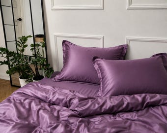 Juego de 2 fundas de almohada de satén de algodón, fundas con ribete, fundas de almohada de satén suave, ropa de cama de lujo de color liso.