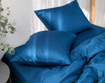 Set of 2 Cotton Sateen Pillowcases, Soft Pillow Covers, Solid Color Pillow Cases, Luxury Bedroom Bedding