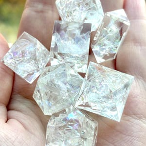 Crystal Clear Dice, DnD Resin Full Set Dice, Dungeons and Dragons, Sharp Edge