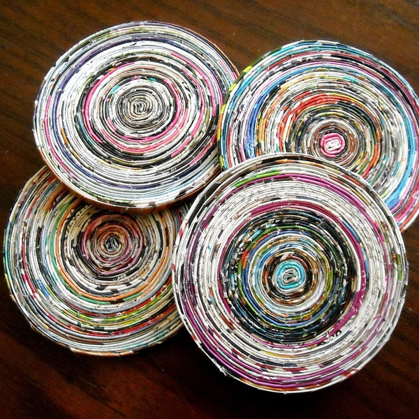 Circular Upcycled Green Earth Friendly Magazine Paper Drink Coasters - Set of 4