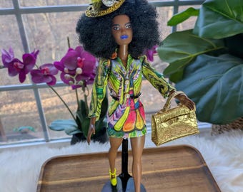 Conjunto de 3 piezas de falda Barbie con blazer y sombrero, colores brillantes, muñeca de 12 pulgadas