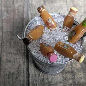 Miniature iced coffee set – Starbucks-inspired color bottles in ice bucket
