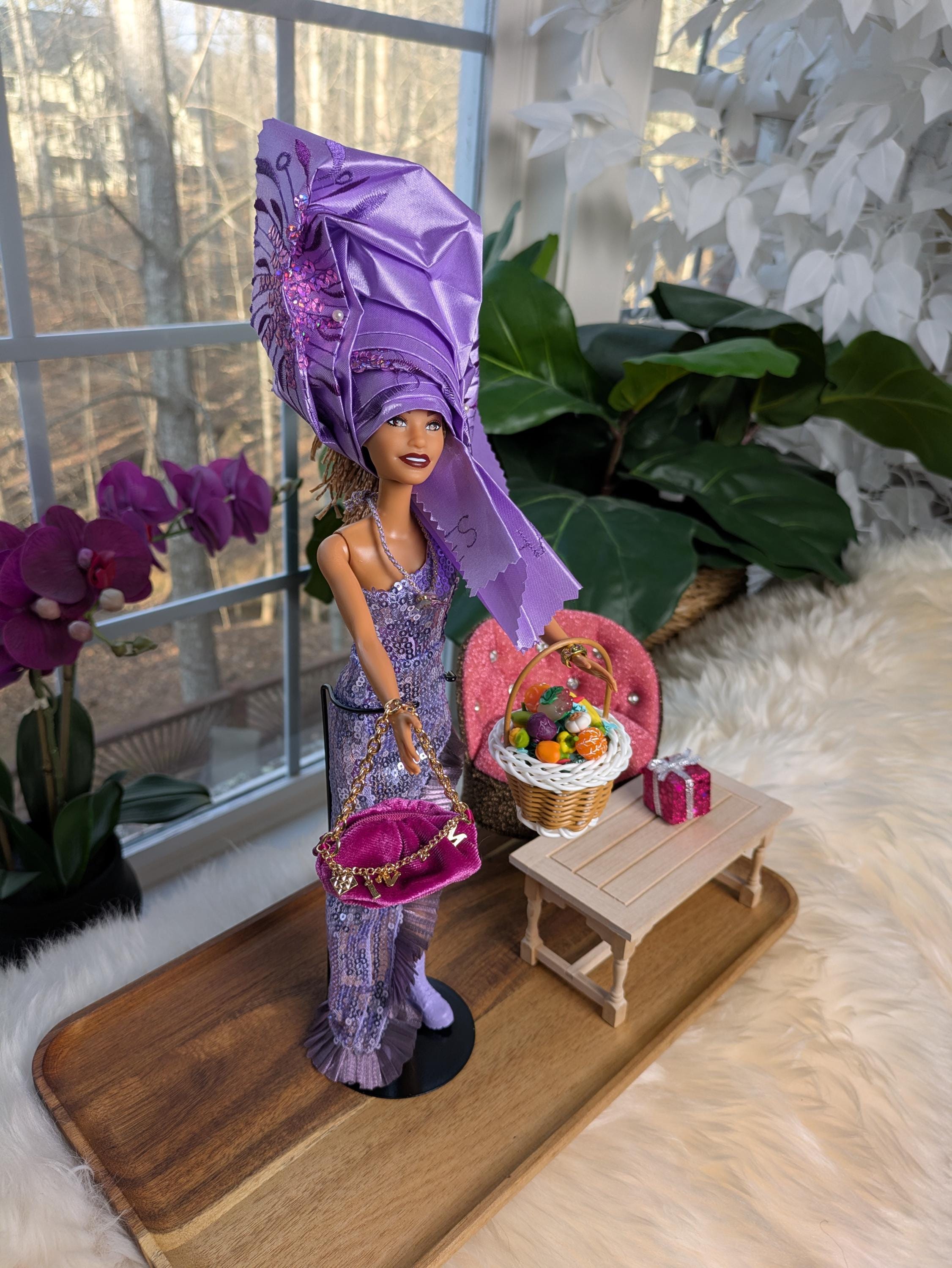 OOAK Barbie Fashionista Doll: Lilac Gown, West African Gele & Fruit Basket - Etsy Israel OOAK Barbie Fashionista Doll: Lilac Gown, West African Gele & Fruit Basket - Etsy Israel