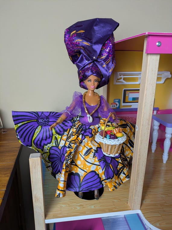 OOAK Barbie Fashionista Curvy Doll: West African Flowery Skirt Purple Gele  Head Tie - Etsy Israel