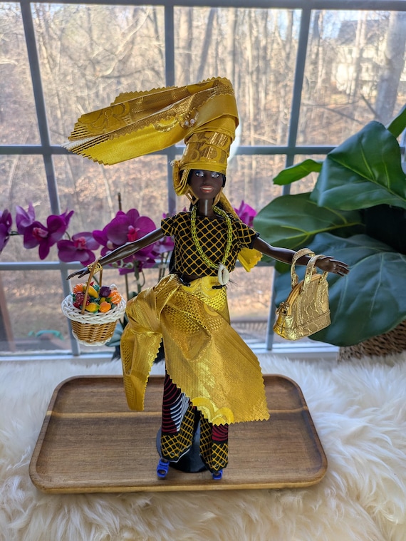 barbie fashionistas barbie doll gold dress OOAK Barbie Fashionista Doll: West African Gold Dress, Purse & Fruit Basket