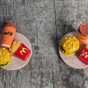 Miniature Fast Food Set: Burger, Fries & Coffee - Dollhouse Food