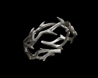 Thorn Branch Ring: Adjustable Silver Barbed Wire Gothic Jewelry, Gift for her