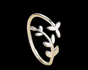 Sterling Silver Olive Leaf Adjustable Ring, Botanical Jewelry, Gift for her, Christmas Gift