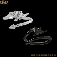 Black and Silver Dragon Evil Wing Open Band Ring, Punk Style Adjustable ...