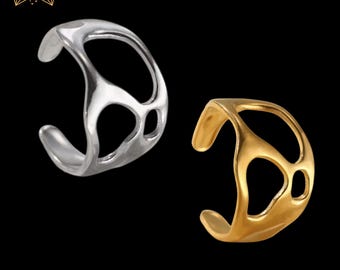 Chunky Thick Ring, Stainless Steel Ring, Unique Ring, Silver Ring, Statement Ring, Gothic Punk Ring, Adjustable Open Ring, Christmas Gift