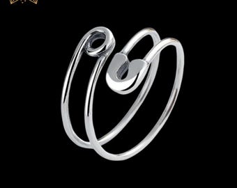 925 Sterling Silver Safety Pin Ring, Wrap Ring, Bypass Ring, Statement Ring, Unique Ring, Paperclip Ring, Open Adjustable, Christmas Gift