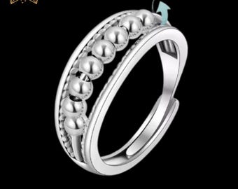 S925 Sterling Silver Adjustable Complex Anxiety Bead Ring, Fidget Ring, For her, For him, Gift, Graduation gift, Christmas Gift
