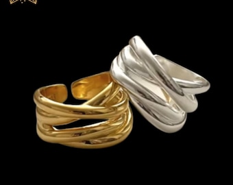 Silver Double Layer Ring, Stackable Thick, Adjustable Ring, Mothers Day Gift-Present, Birthday Gift For Her, Christmas Gift